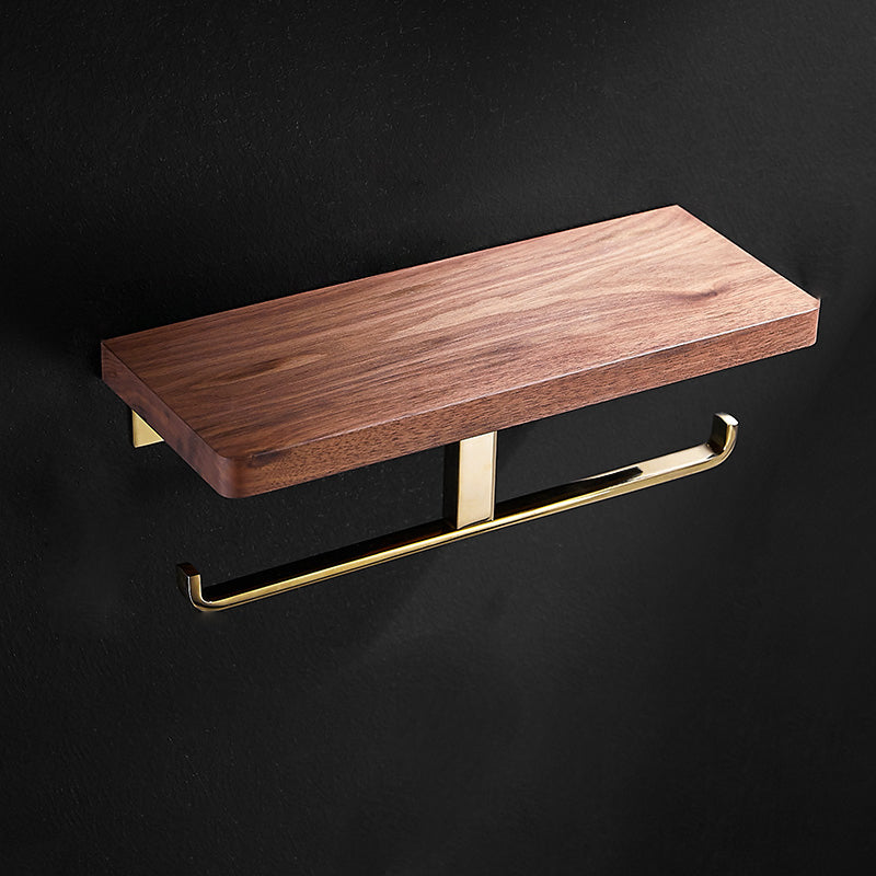 Lisslune | Polished Brass Bathroom Hardware Set Metal & Wood Bathroom Set with Bath Shelf/Towel Bar