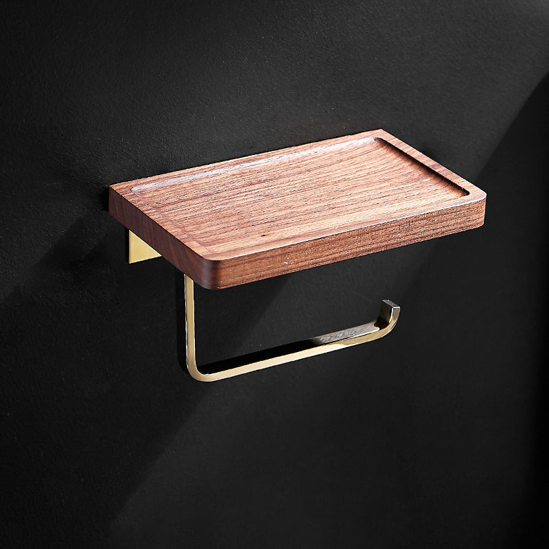 Lisslune | Polished Brass Bathroom Hardware Set Metal & Wood Bathroom Set with Bath Shelf/Towel Bar