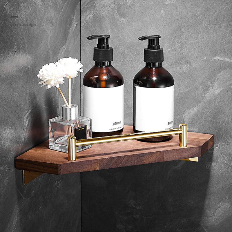 Lisslune | Polished Brass Bathroom Hardware Set Metal & Wood Bathroom Set with Bath Shelf/Towel Bar