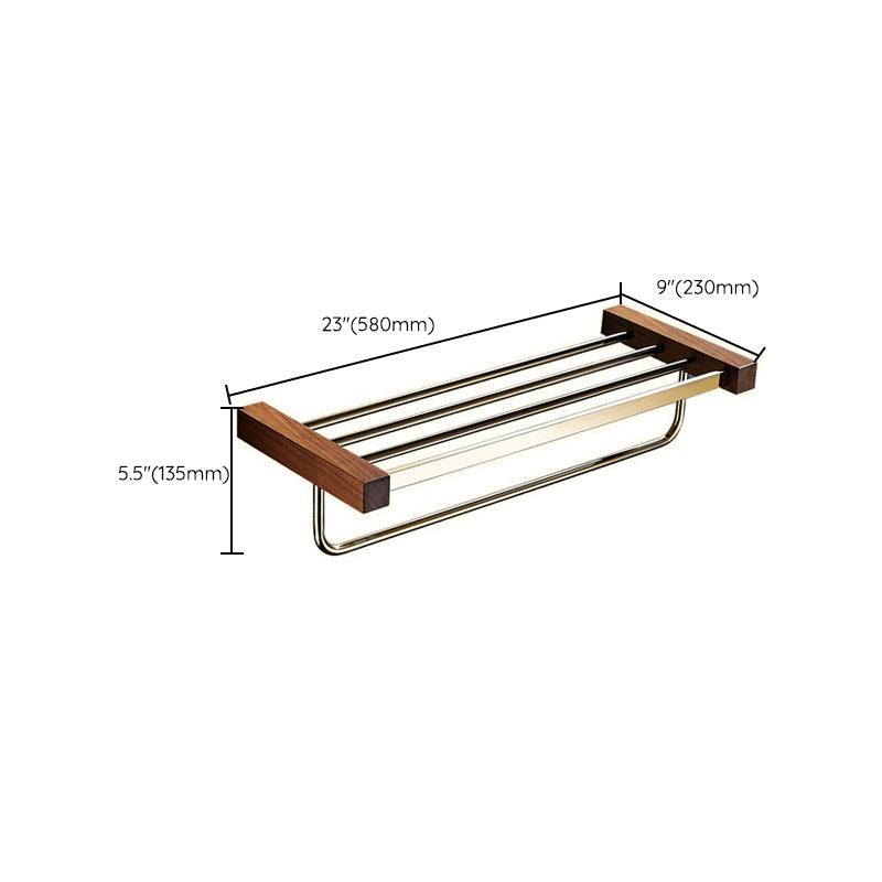 Lisslune | Polished Brass Bathroom Hardware Set Metal & Wood Bathroom Set with Bath Shelf/Towel Bar
