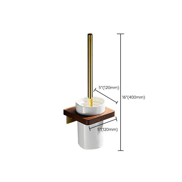 Lisslune | Polished Brass Bathroom Hardware Set Metal & Wood Bathroom Set with Bath Shelf/Towel Bar