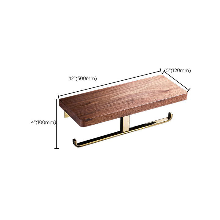 Lisslune | Polished Brass Bathroom Hardware Set Metal & Wood Bathroom Set with Bath Shelf/Towel Bar