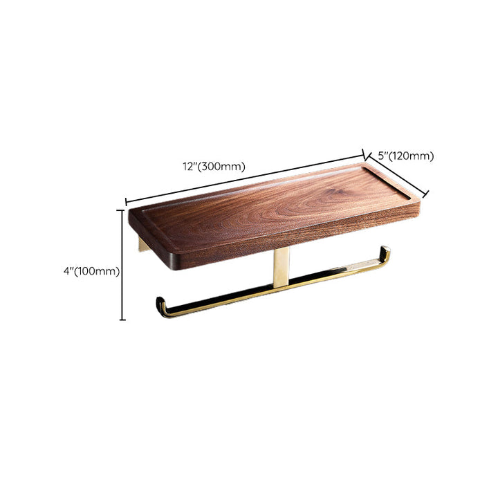 Lisslune | Polished Brass Bathroom Hardware Set Metal & Wood Bathroom Set with Bath Shelf/Towel Bar