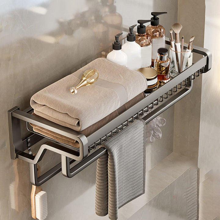 Lisslune | Contemporary bathroom accessory set made of matte stainless steel-aluminum with bathrobe hook/towel rail
