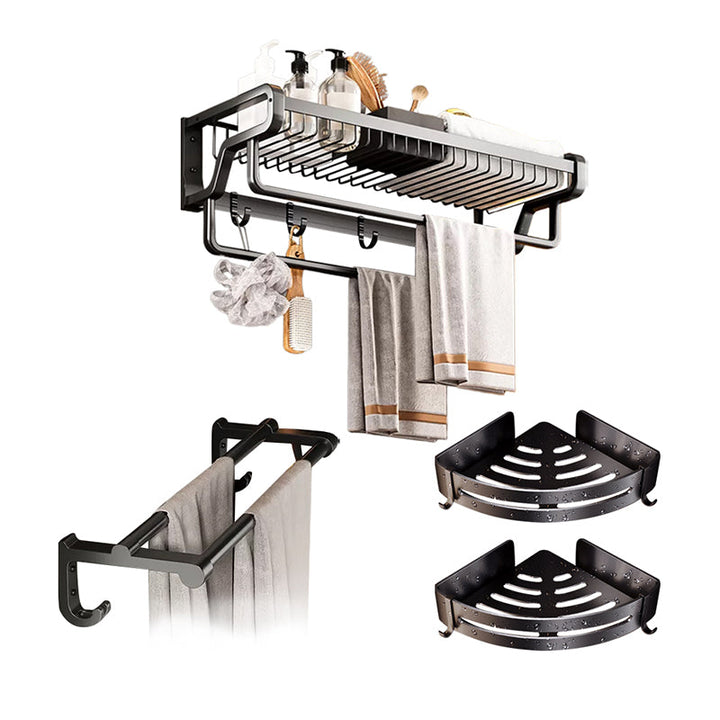 Lisslune | Contemporary bathroom accessory set made of matte stainless steel-aluminum with bathrobe hook/towel bar