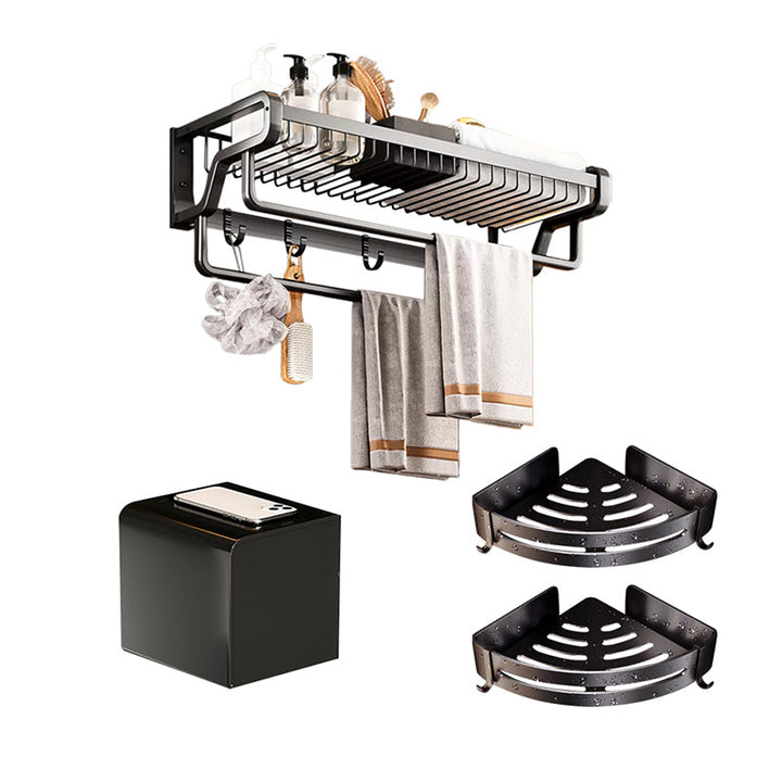 Lisslune | Contemporary bathroom accessory set made of matte stainless steel-aluminum with bathrobe hook/towel bar