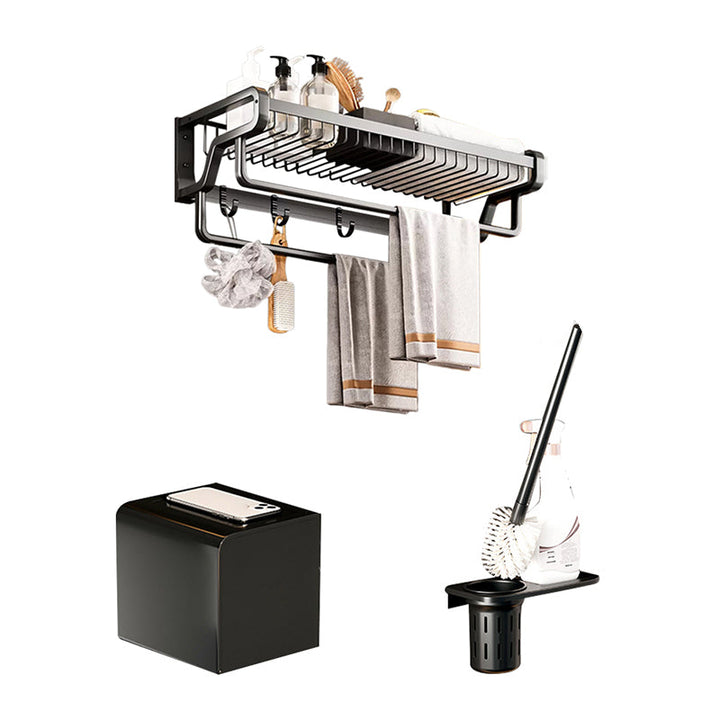 Lisslune | Contemporary bathroom accessory set made of matte stainless steel-aluminum with bathrobe hook/towel bar