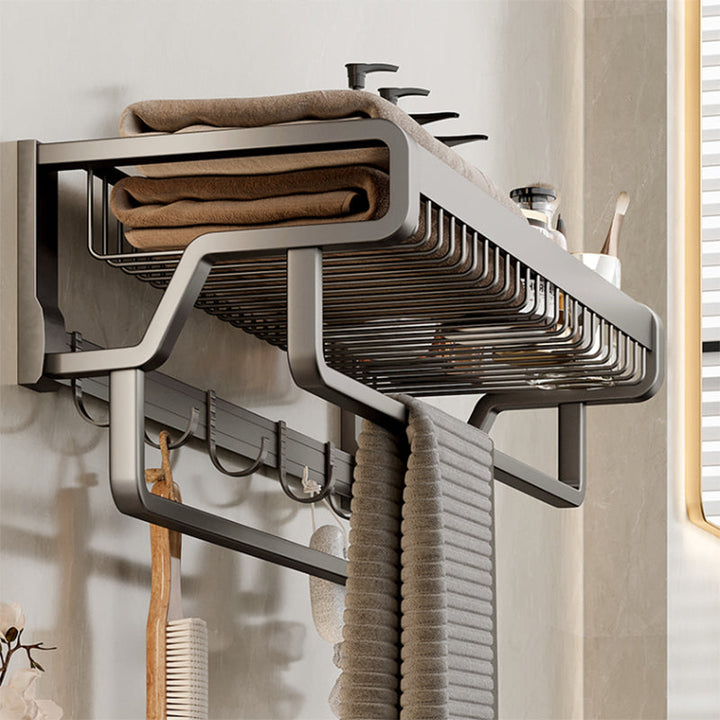 Lisslune | Contemporary bathroom accessory set made of matte stainless steel-aluminum with bathrobe hook/towel rail