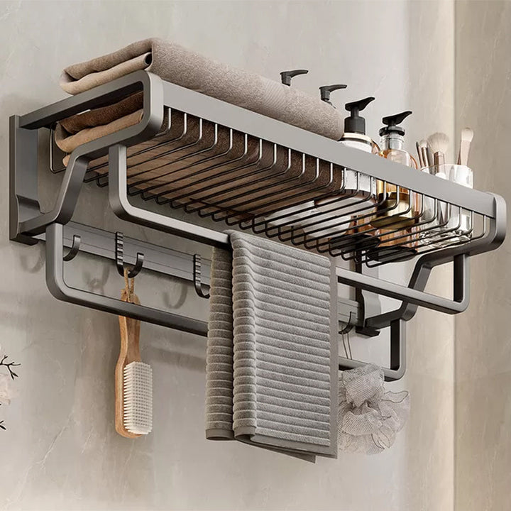 Lisslune | Contemporary bathroom accessory set made of matte stainless steel-aluminum with bathrobe hook/towel rail