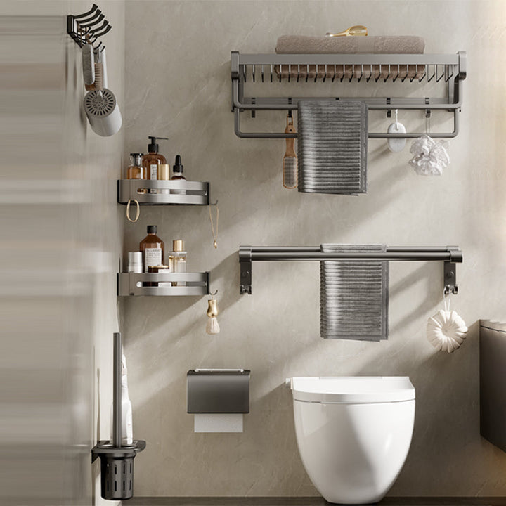 Lisslune | Contemporary bathroom accessory set made of matte stainless steel-aluminum with bathrobe hook/towel rail
