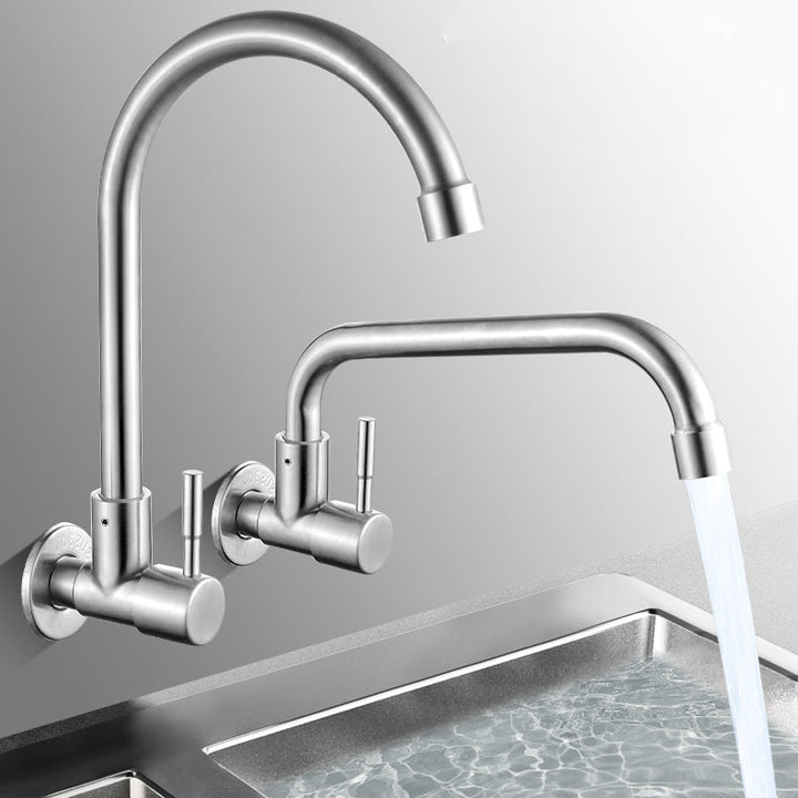 Lisslune | Modern Bridge Water Faucet 304 Stainless Steel Knob Handle Swivel Spout Wall Mounted Faucet