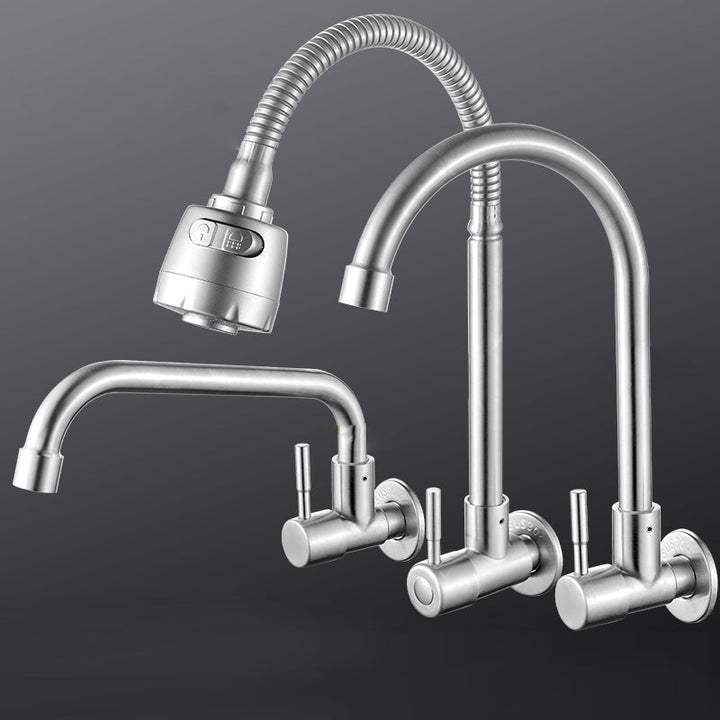 Lisslune | Modern Bridge Water Faucet 304 Stainless Steel Knob Handle Swivel Spout Wall Mounted Faucet
