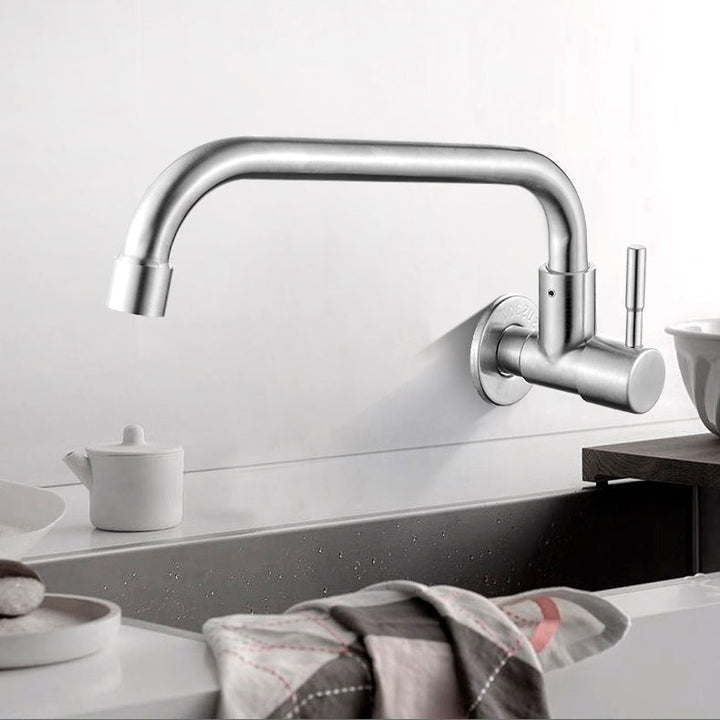 Lisslune | Modern Bridge Water Faucet 304 Stainless Steel Knob Handle Swivel Spout Wall Mounted Faucet