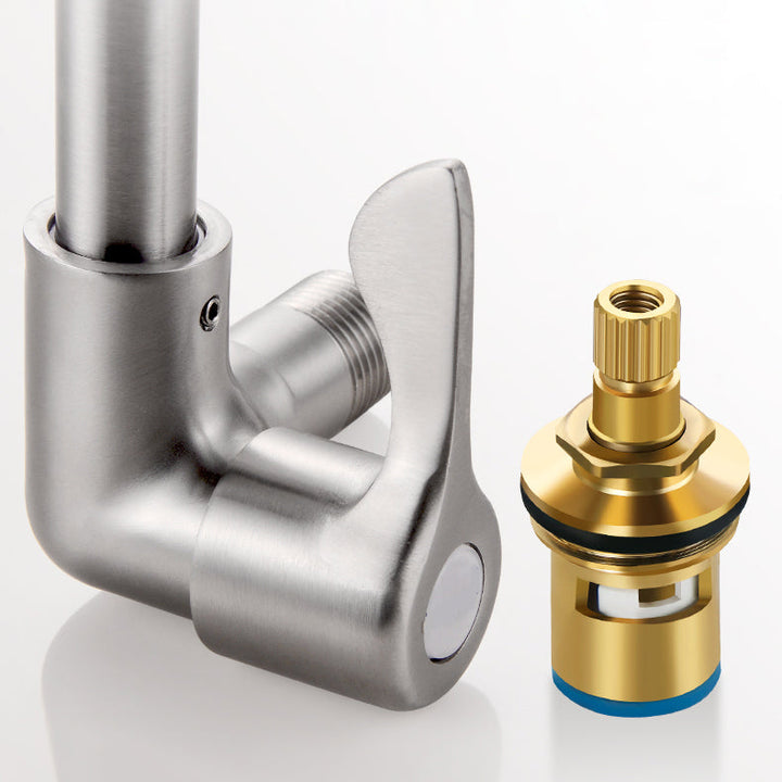 Lisslune | Modern Bridge Water Faucet 304 Stainless Steel Knob Handle Swivel Spout Wall Mounted Faucet