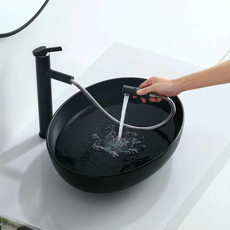 Lisslune | Modern Vessel Bathroom Sink Oval Porcelain with Pop-Up Drain System