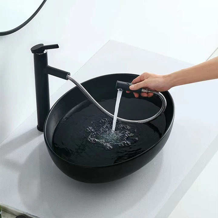 Lisslune | Modern Vessel Bathroom Sink Oval Porcelain with Pop-Up Drain System