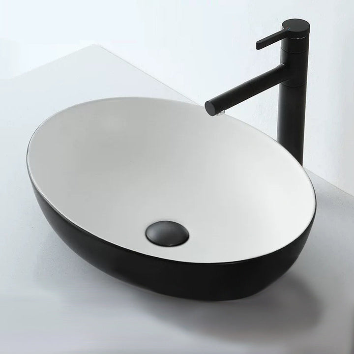Lisslune | Modern Vessel Bathroom Sink Oval Porcelain with Pop-Up Drain System