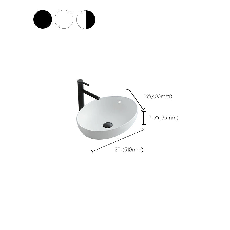 Lisslune | Modern Vessel Bathroom Sink Oval Porcelain with Pop-Up Drain System