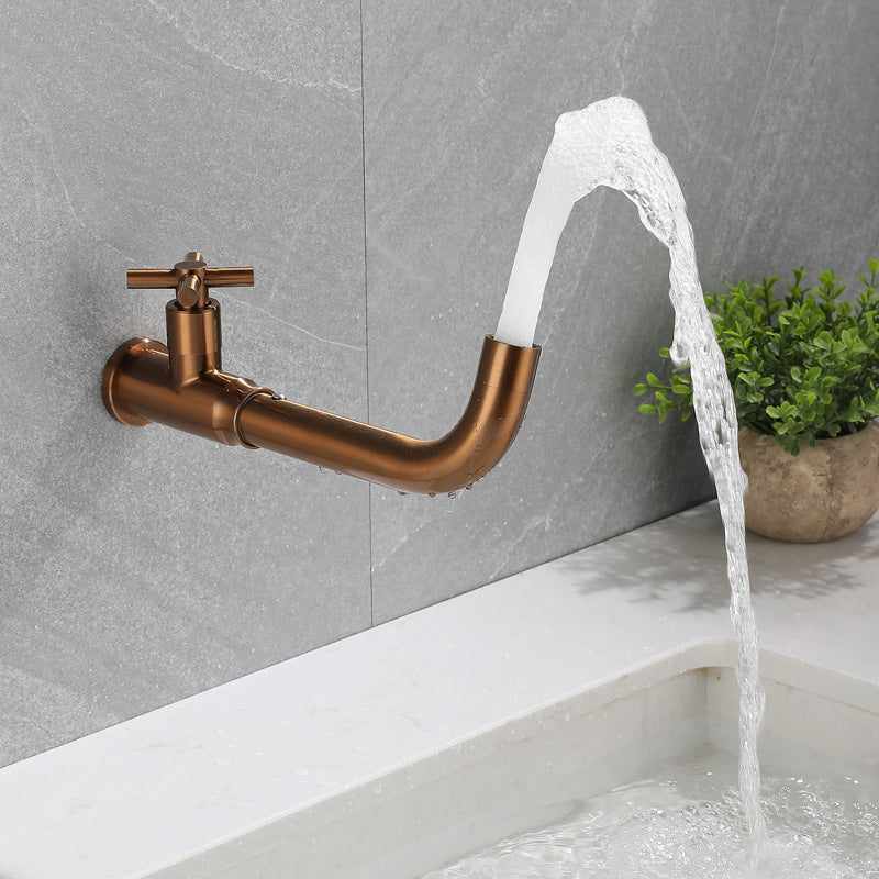 Lisslune | Contemporary Vessel Water Faucet Stainless Steel Cross Handles Wall Mounted Bathroom Faucet