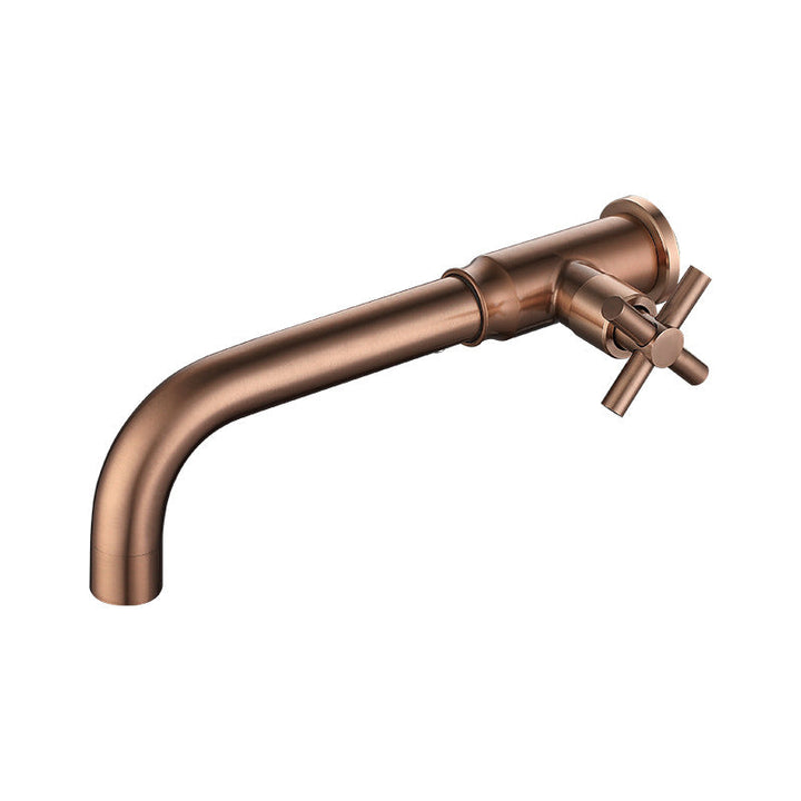 Lisslune | Contemporary Vessel Water Faucet Stainless Steel Cross Handles Wall Mounted Bathroom Faucet
