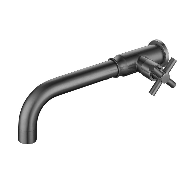 Lisslune | Contemporary Vessel Water Faucet Stainless Steel Cross Handles Wall Mounted Bathroom Faucet