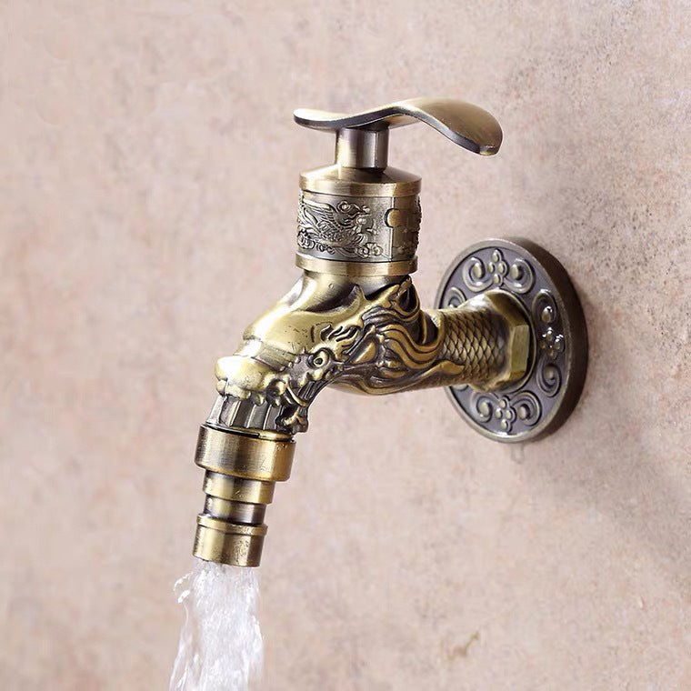 Lisslune | Vintage Classic Sink Faucet Zinc Single Handle Dragon Embossing Wall Mounted Faucet