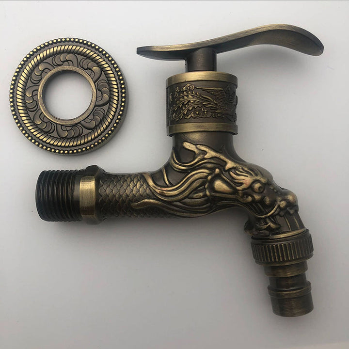 Lisslune | Vintage Classic Sink Faucet Zinc Single Handle Dragon Embossing Wall Mounted Faucet