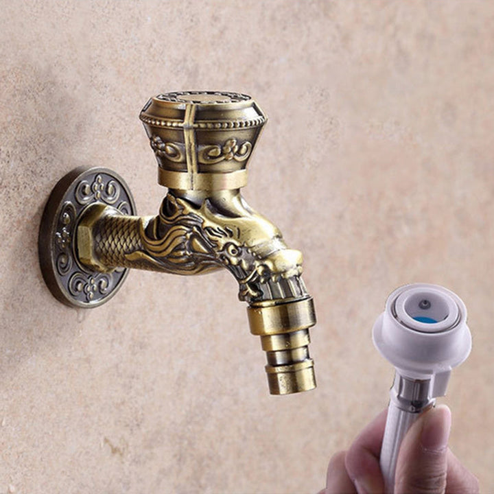 Lisslune | Vintage Classic Sink Faucet Zinc Single Handle Dragon Embossing Wall Mounted Faucet