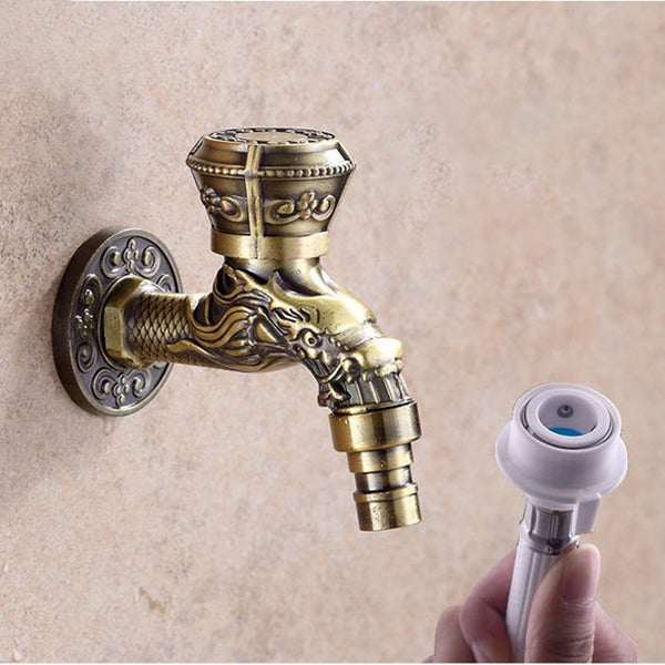 Lisslune | Vintage Classic Sink Faucet Zinc Single Handle Dragon Embossing Wall Mounted Faucet