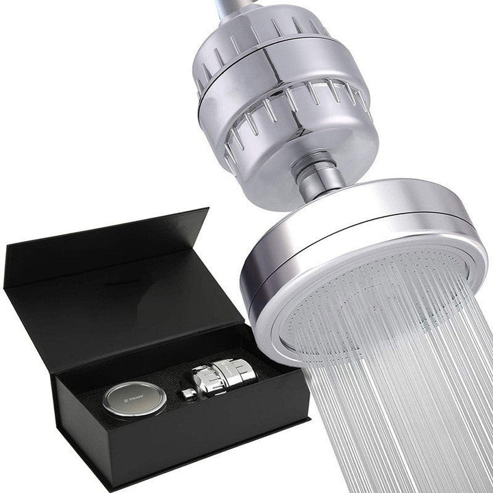 Lisslune | Contemporary solid shower head in silver with Catalyst wall-mounted shower head