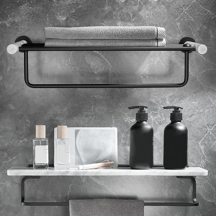Lisslune | Metal and Marble Bathroom Hardware Set as Individual Piece or Set in Black
