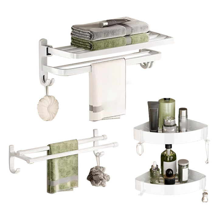 Lisslune | Contemporary Bathroom Hardware Set in White with Bath Shelf/Towel Rack/Paper Holder