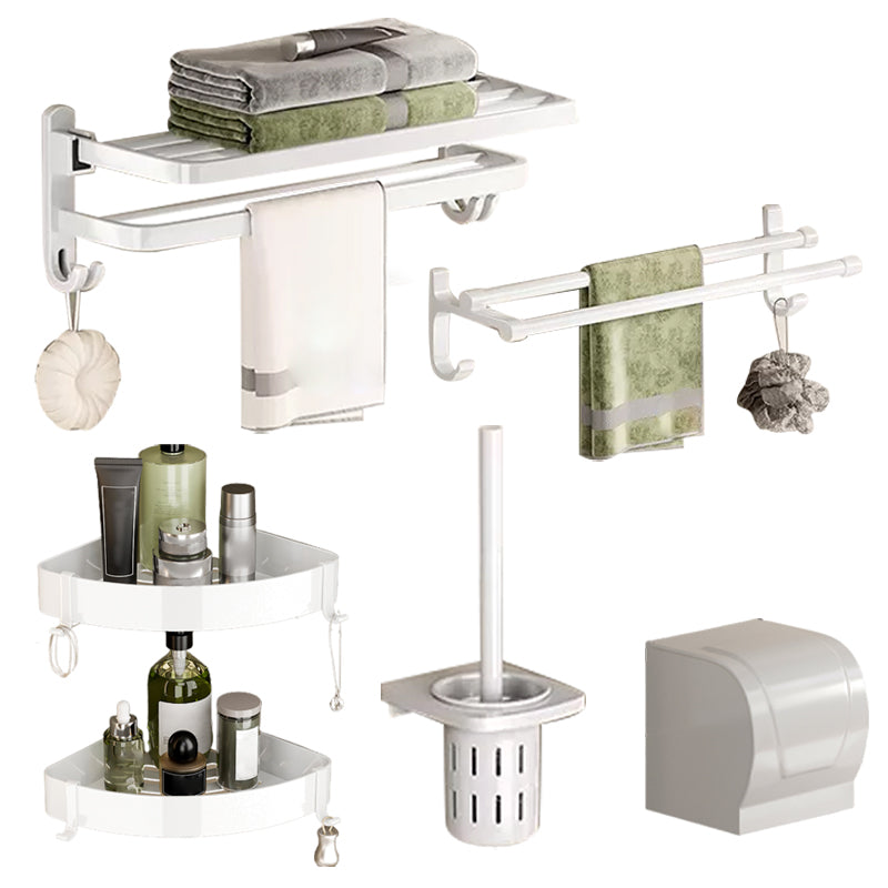 Lisslune | Contemporary Bathroom Hardware Set in White with Bath Shelf/Towel Holder/Paper Holder