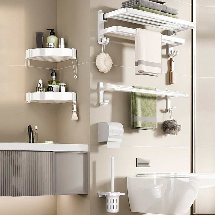 Lisslune | Contemporary Bathroom Hardware Set in White with Bath Shelf/Towel Rack/Paper Holder