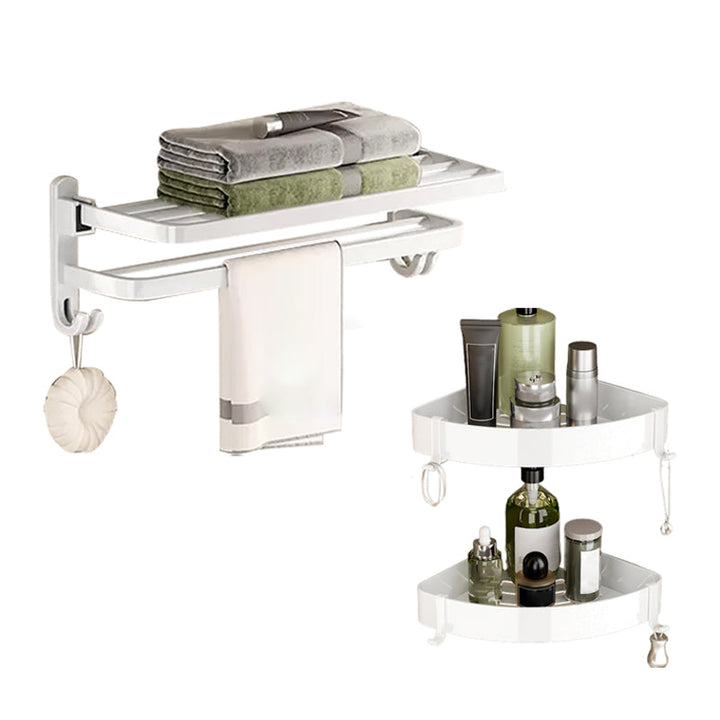 Lisslune | Contemporary Bathroom Hardware Set in White with Bath Shelf/Towel Rack/Paper Holder
