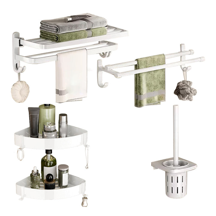 Lisslune | Contemporary Bathroom Hardware Set in White with Bath Shelf/Towel Holder/Paper Holder