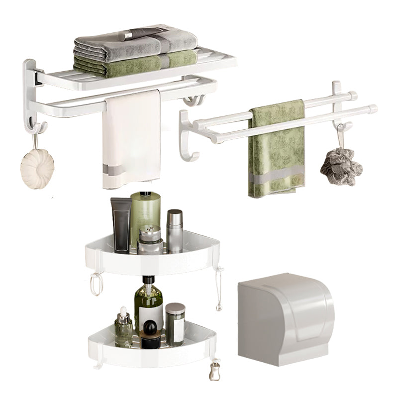 Lisslune | Contemporary Bathroom Hardware Set in White with Bath Shelf/Towel Rack/Paper Holder