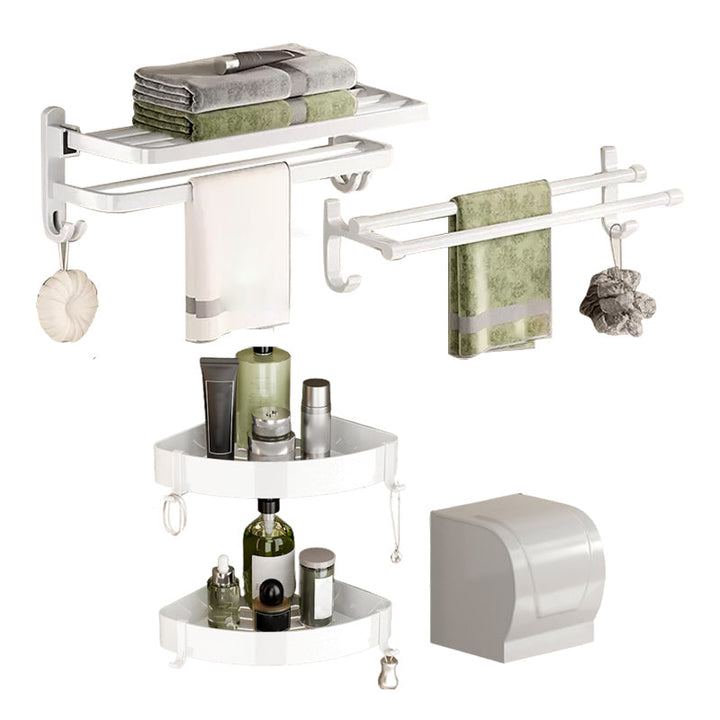 Lisslune | Contemporary Bathroom Hardware Set in White with Bath Shelf/Towel Holder/Paper Holder
