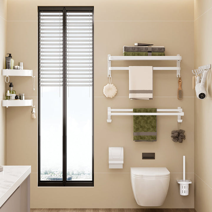 Lisslune | Contemporary Bathroom Hardware Set in White with Bath Shelf/Towel Rack/Paper Holder