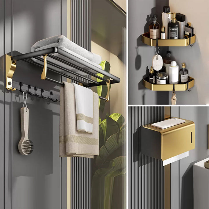 Lisslune | Contemporary stainless steel bathroom accessories as a single piece or in a set in black and gold
