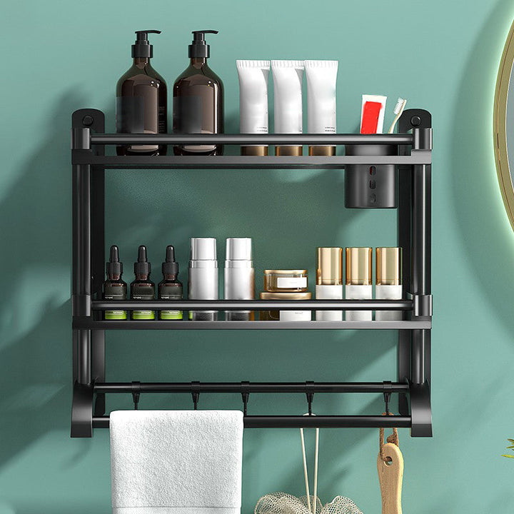 Lisslune | Modern Black Bathroom Accessories Stainless Steel Fitting Set Bathroom Shelf