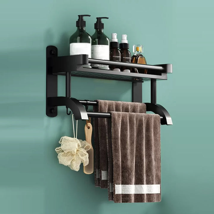 Lisslune | Modern Black Bathroom Accessories Stainless Steel Fitting Set Bathroom Shelf