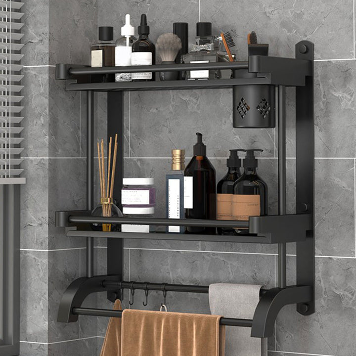 Lisslune | Modern Black Bathroom Accessories Stainless Steel Fitting Set Bathroom Shelf