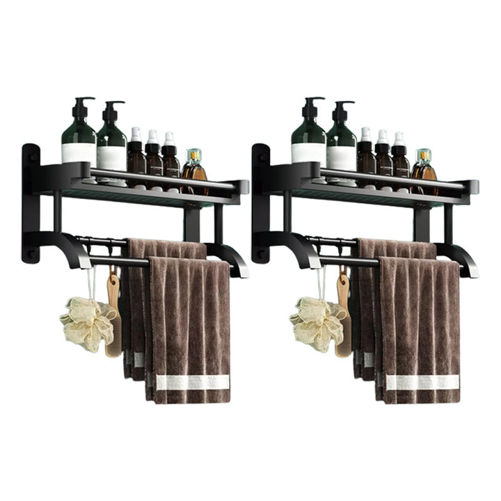 Lisslune | Modern Black Bathroom Accessories Stainless Steel Fitting Set Bathroom Shelf