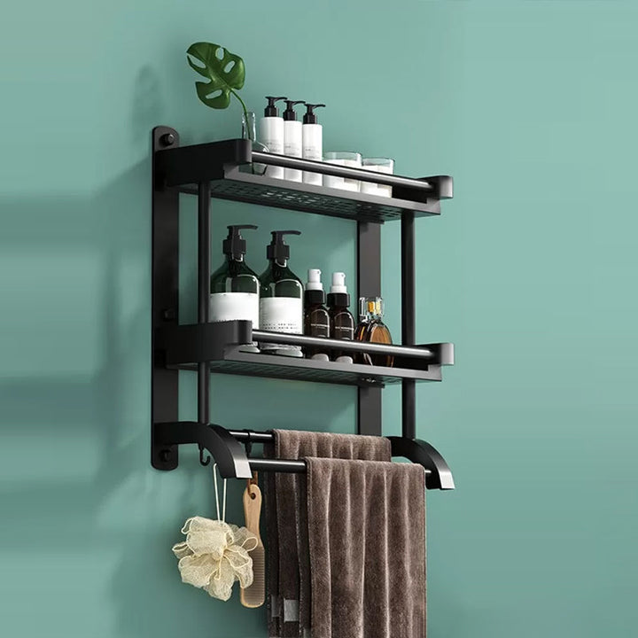 Lisslune | Modern Black Bathroom Accessories Stainless Steel Fitting Set Bathroom Shelf