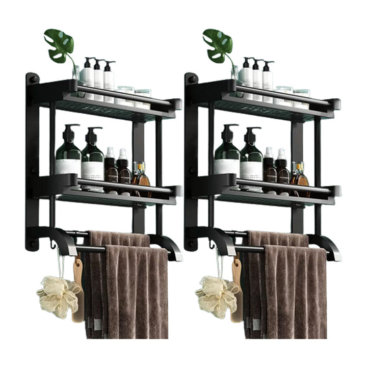 Lisslune | Modern Black Bathroom Accessories Stainless Steel Fitting Set Bathroom Shelf