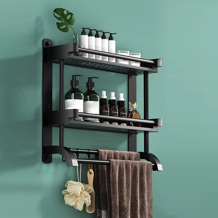 Lisslune | Modern Black Bathroom Accessories Stainless Steel Fitting Set Bathroom Shelf