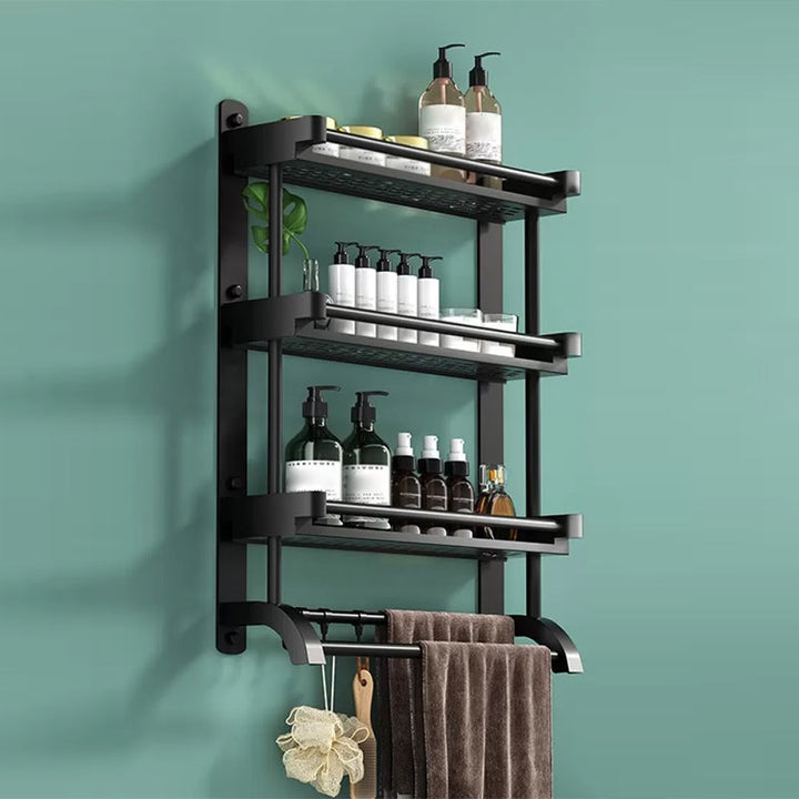 Lisslune | Modern Black Bathroom Accessories Stainless Steel Fitting Set Bathroom Shelf