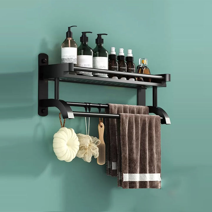 Lisslune | Modern Black Bathroom Accessories Stainless Steel Fitting Set Bathroom Shelf
