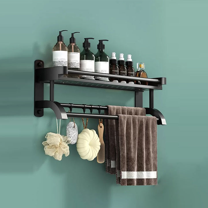 Lisslune | Modern Black Bathroom Accessories Stainless Steel Fitting Set Bathroom Shelf